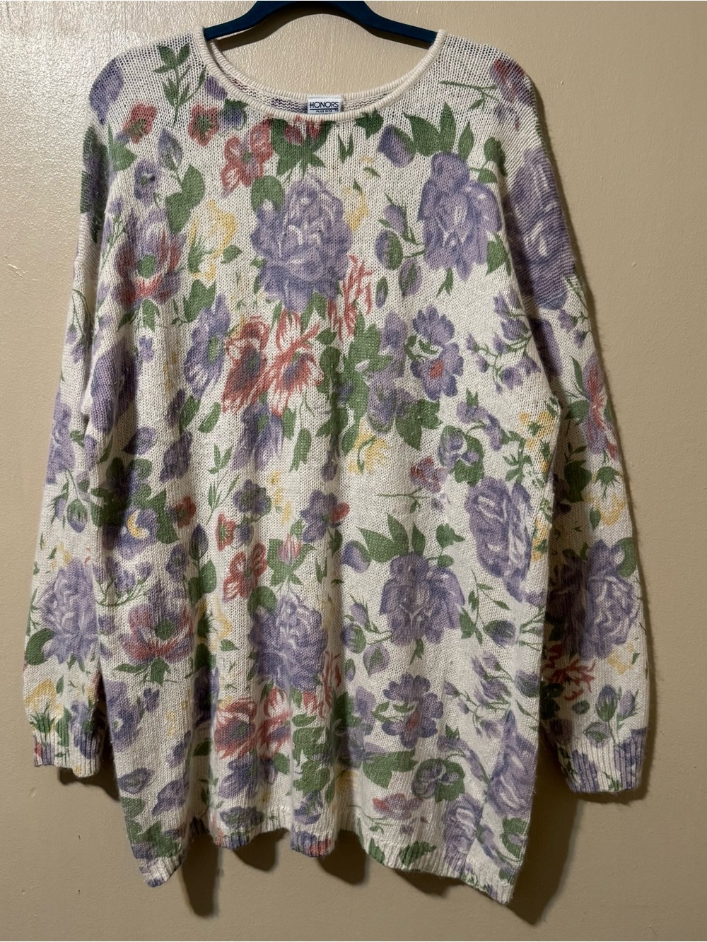 Vintage plus size silk/nylon/angora rabbit hair floral sweater